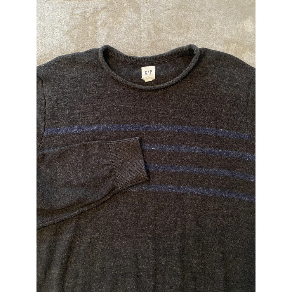 GAP Sweater Mens Large Dark Gray‎ Blue Stripe Casual Preppy Hipster Grunge